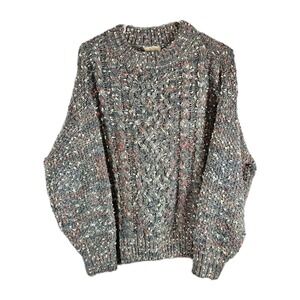 Kori America Women's Med Boho Cable Knit Oversized Pullover Sweater Gray Multi